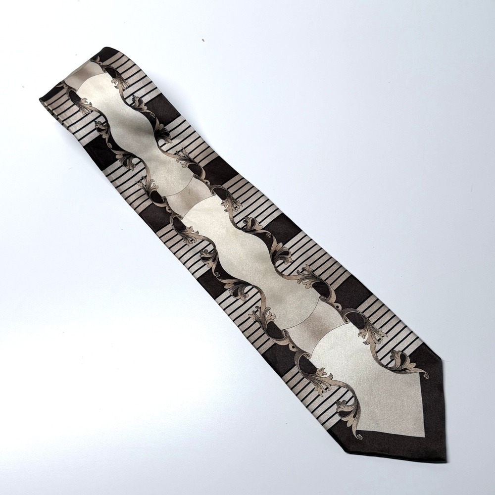 Don Jonathan Brown Cream Baroque Stripe Necktie Retro Executive Core Power Tie